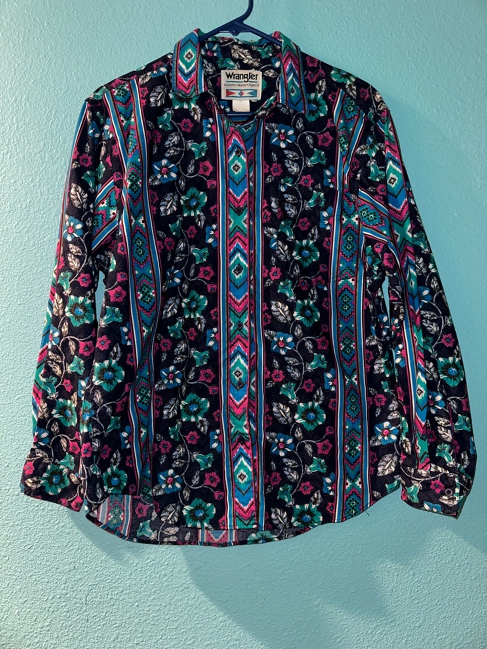 Wrangler vintage Floral Aztec Print Western Shirt - Teal & Pink